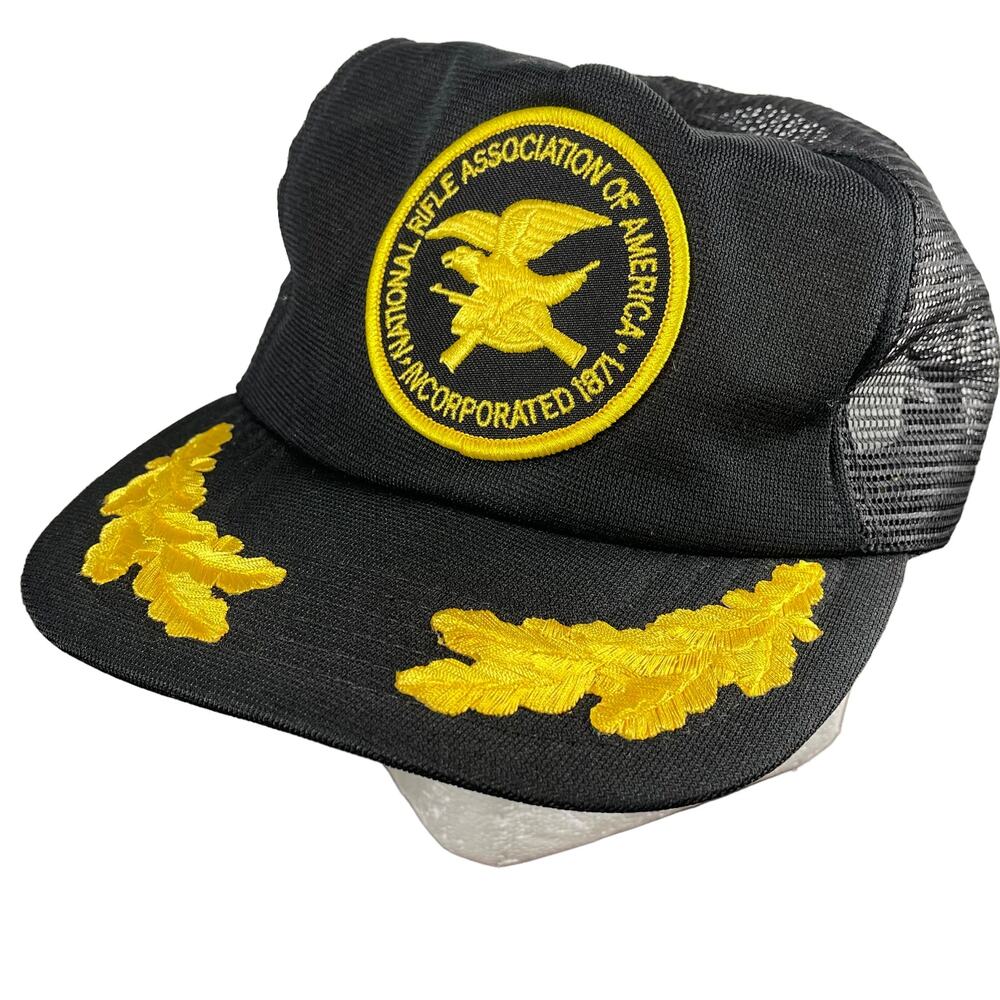 RARE HTF Vintage 70s NRA Trucker Hat Adjustable Snapback Black Embroidered